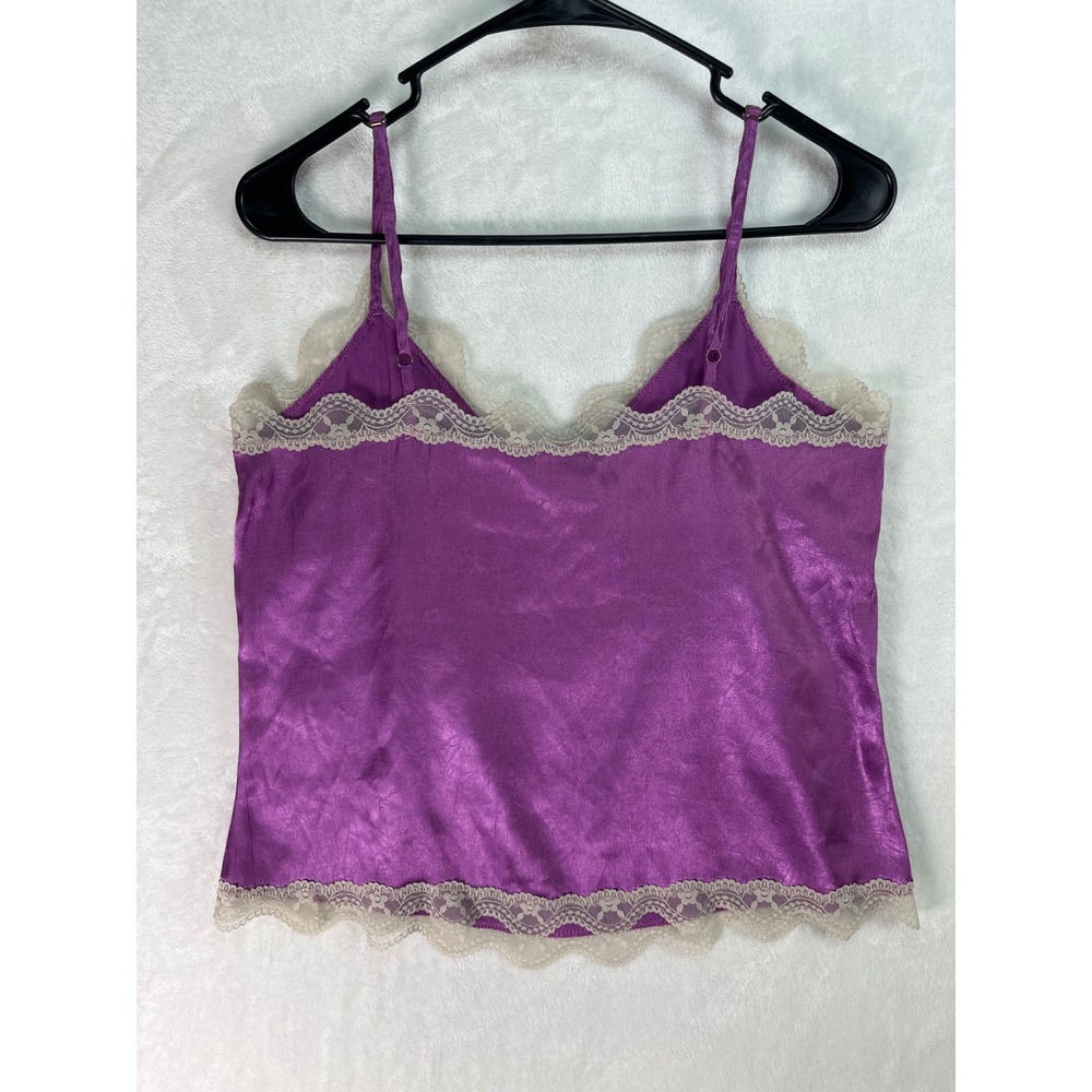 Vintage Y2K Old Navy Purple Satin Lace Trim Cami Tank Top Lingerie Intimates L - Picture 5 of 6